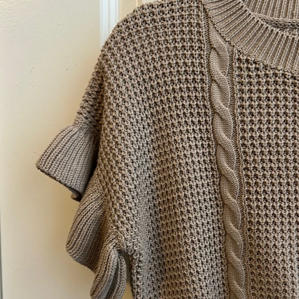 Tan Short Sleeve Knit Sweater - Picture 7 of 12
